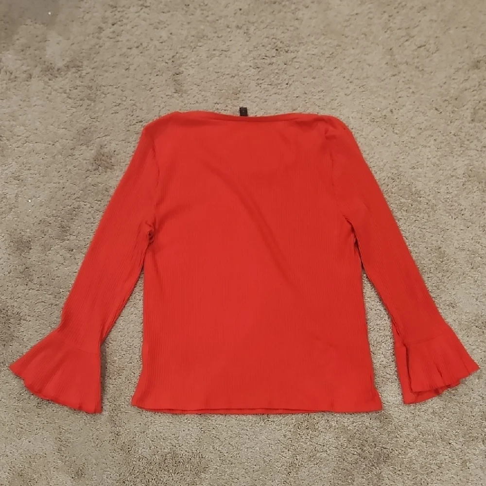 J.Crew Belvedere Ribbed Bell Sleeve Top XL Extra Large Bright Cherry Red Blouse